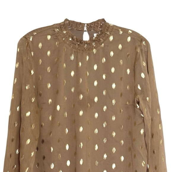 Endless Rose Metallic Foil Dot Ruffle Blouse Brown Gold Sheer Long Sleeve Size S - Picture 4 of 8